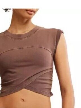 Free People Brown Cropped Sleeveless Sweatshirt